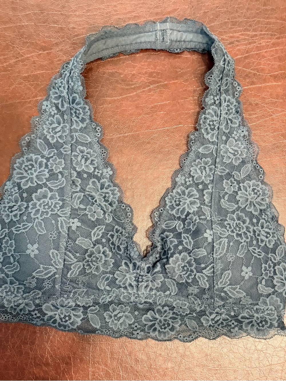 Gilly Hicks Floral Lace Halter Bralette in Slate Blue
